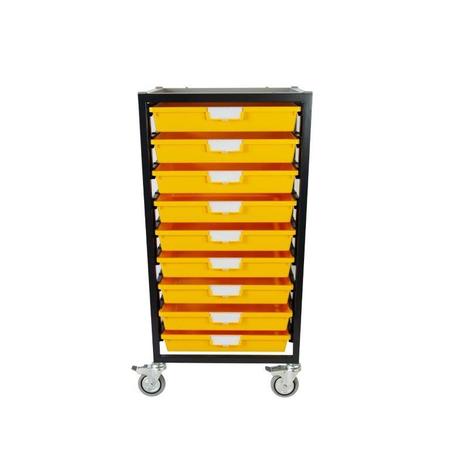 STORSYSTEM Commercial Grade Mobile Bin Storage Cart with 9 Yellow High Impact Polystyrene Bins/Trays CE2301DG-9SPY